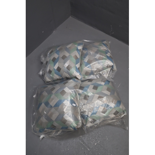 913 - Four Patterned Grey/Green/Blue Cushions - Look to be New