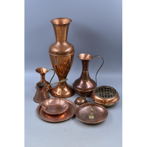 923 - Selection of Copper Vases, Pouring Jug, Bowls and Planter