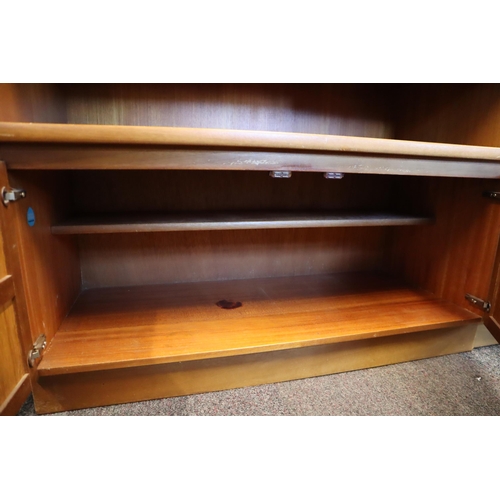 681 - Mid Century Teak Nathan Display Wall Unit with Two Door Cupboard Storage and Under Shelf Storage Top... 