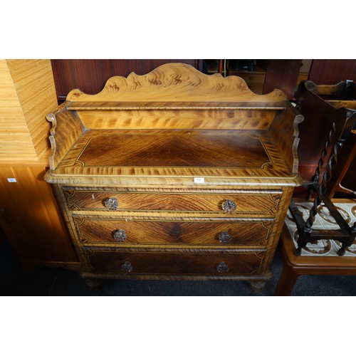 718 - Antique Inlaid Three Drawer Buffet Cabinet with Glass Handles Approx. 41