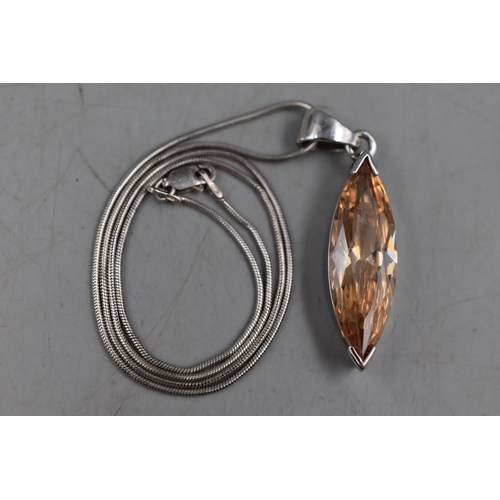 2 - Silver 925 Citrine Stoned Pendant on Silver 925 Chain (Pendant Approx. 3cm Long)