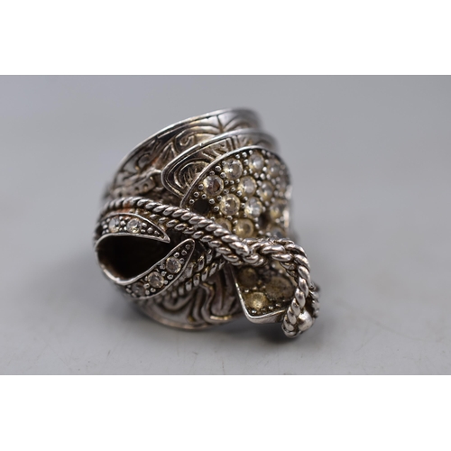 4 - Large Chunky Silver 925 Ring Cowboy Themed Ring (Missing Stones) 22.94g