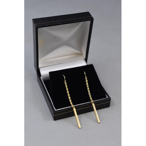 15 - Pair of Gold (10ct) Drop Earrings. Complete with Presentation Box