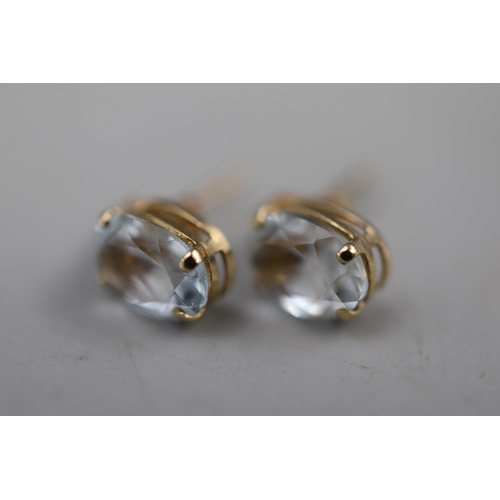 19 - Pair of 10ct Mexican Gold Stud Earrings with Aqua Stone (with 10ct backs)