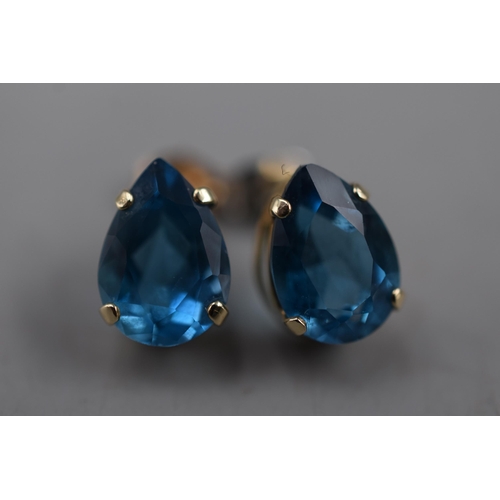 27 - Pair of Mexican 10ct Gold Blue Stoned Stud Earrings. Complete with Presentation Box