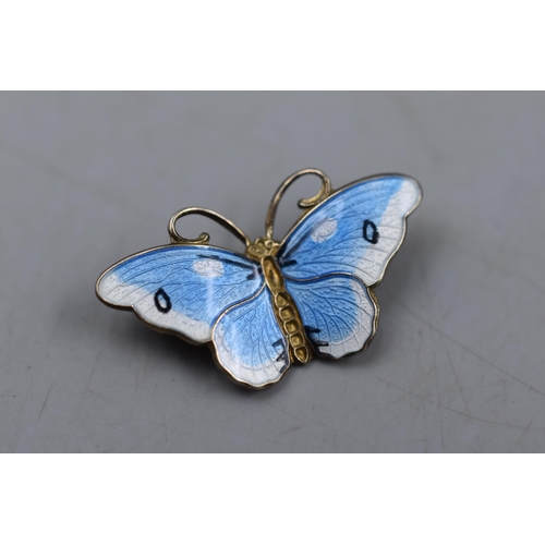 30 - Silver 925 Norwegian Enamel Butterfly Brooch (3cm)