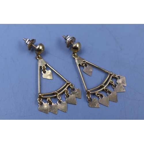 37 - Pair of 14ct Gold Drop Earrings with Ace of Spades Design