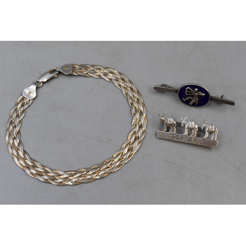 38 - A Selection of Sterling Silver Items Includes Bracelet, Jerusalem 'Sarah' Brooch, And Other