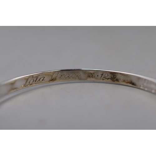 49 - Silver 925 Childs Bangle with Diamond. With Engraving