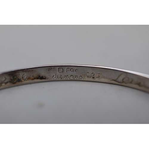 49 - Silver 925 Childs Bangle with Diamond. With Engraving