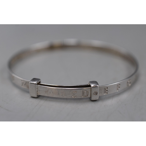 49 - Silver 925 Childs Bangle with Diamond. With Engraving