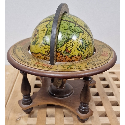 334 - Vintage Italian Priest Marion Wooden Rotating Desk Globe