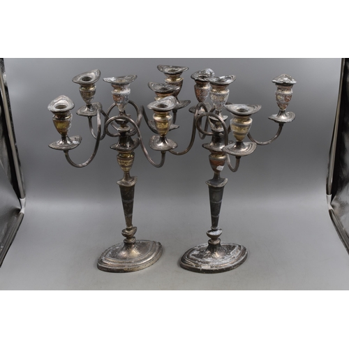 335 - A Pair of Heavy Silver Plated Vintage Candle Holders, Holds Five Candles Each But Can Be Split in Tw... 