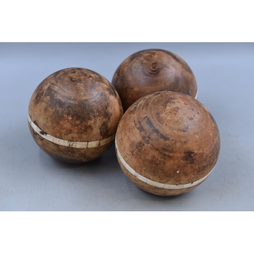 336 - Three Handmade Wooden Balls with Bone Inlay (Diameter 5