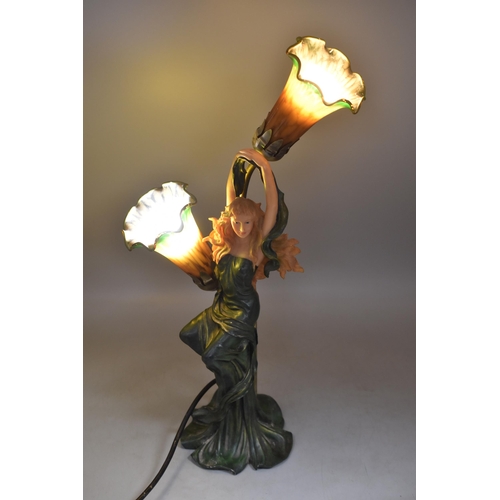 337 - Vintage Art Nouveau Style Figural Lamp in Female Form with Tulip Shades (Working)