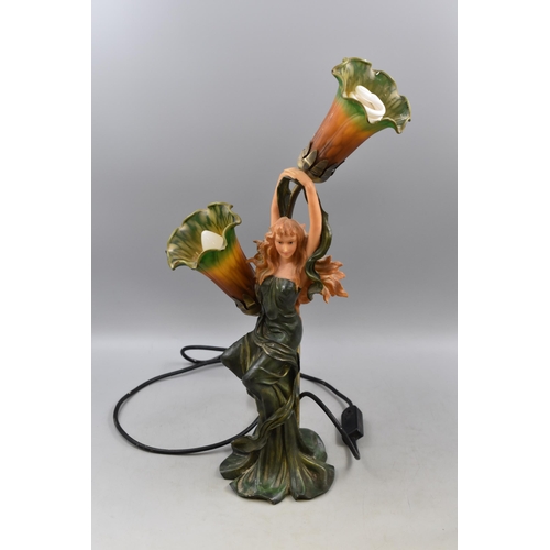 337 - Vintage Art Nouveau Style Figural Lamp in Female Form with Tulip Shades (Working)