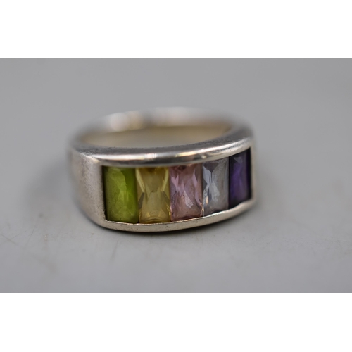 60 - Silver 925 Multi Stoned Ring Size L