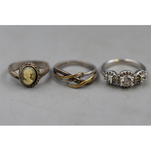 61 - Mixed Selection of Vintage Silver Rings to include Cameo and Ruby Coloured Stone Ring