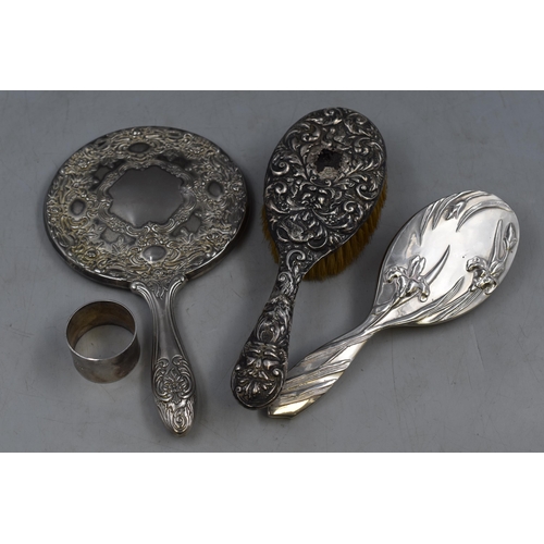 82 - A Mixed Selection To Include Hallmarked Chester Silver Bound Brush, Art Nouveau Style Brush, Napkin ... 