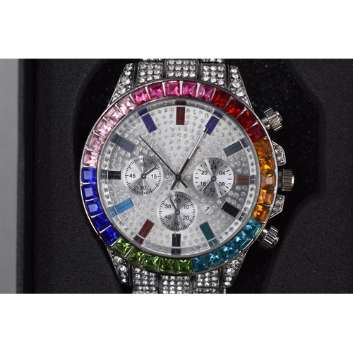 97 - A Bejewelled Livefornow Gents Quartz Chronograph Style Watch, In Box