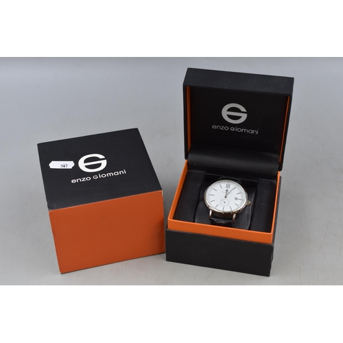 113 - An Enzo Giomani Gents Watch With Leather Strap, In Box