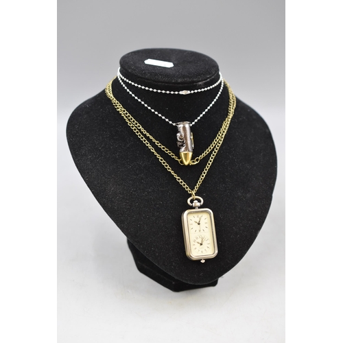 132 - A Military Style Bullet Pendant, With Military Style Watch Pendant. Both On Chains