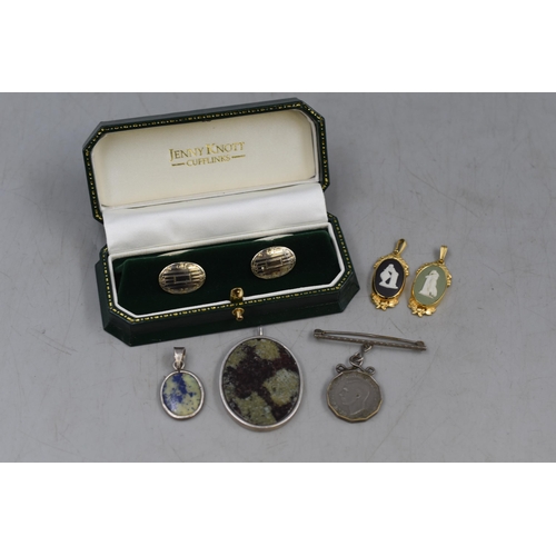 154 - Mixed Selection to include Boxed Cufflinks, Two Wedgewood Cameo Pendants, Three Pence Brooch and Two... 