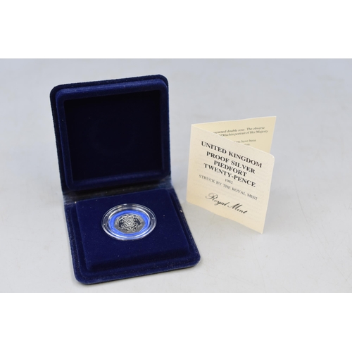 176 - Royal Mint Silver Proof Piedfort 1982 20p Coin Complete with Case and Certificate