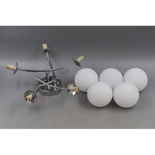 597 - A Five Light Chrome Flush Ceiling Light, With Frosted Glass Shades