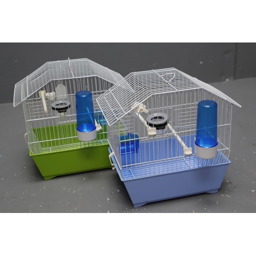 619 - Two Bird Cages, With Green and Blue Bases. Both Approx 13.5