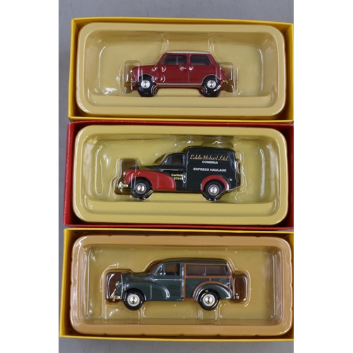 205 - Three Boxed Vanguards Die Cast Vehicles. Includes Eddie Stobart Moris Minor, Almond Green Moris Mino... 