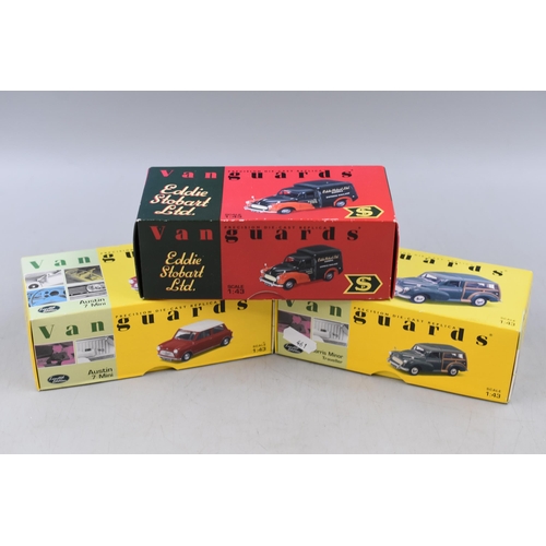 205 - Three Boxed Vanguards Die Cast Vehicles. Includes Eddie Stobart Moris Minor, Almond Green Moris Mino... 