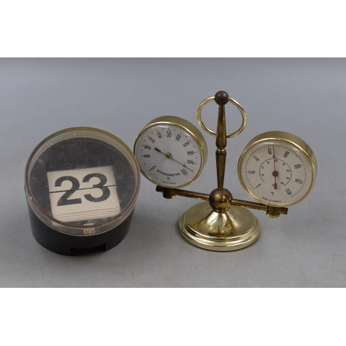 222 - Mixed Lot to include two desktop Items a Vintage Perpetual Calendar and a Brass Hydrometer.