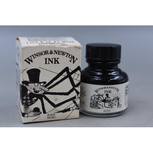 224 - Original Vintage Bottle of Winsor and Newton Black Ink 30ml Bottle in Original Box