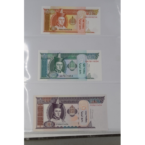 236 - Folder Containing a Large Selection of Worldwide Uncirculated Bank Notes. Includes Mongolia, Ukraine... 