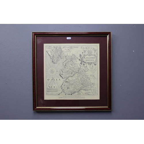 677 - A Framed and Glazed Limited Edition Print Map of Lancashire, Originally By Christopher Saxon and Wil... 