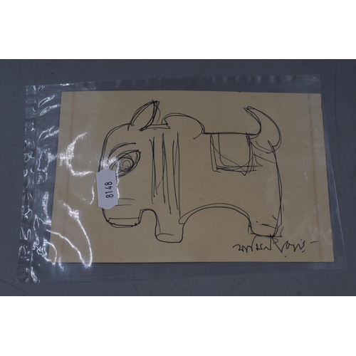 238 - Jamini Roy Signed Ink Sketch on Paper acquired by descent from Professor Rama Krishna Sen in Calcutt... 