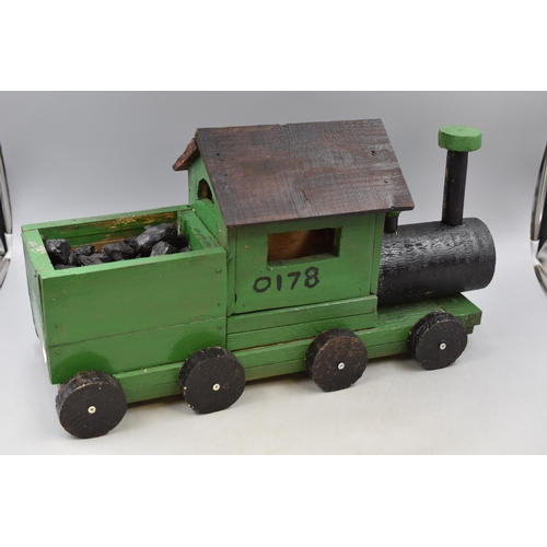 663 - Large Hand made Wooden Steam train Garden Ornament complete with Real Coal approx 24