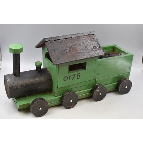 663 - Large Hand made Wooden Steam train Garden Ornament complete with Real Coal approx 24