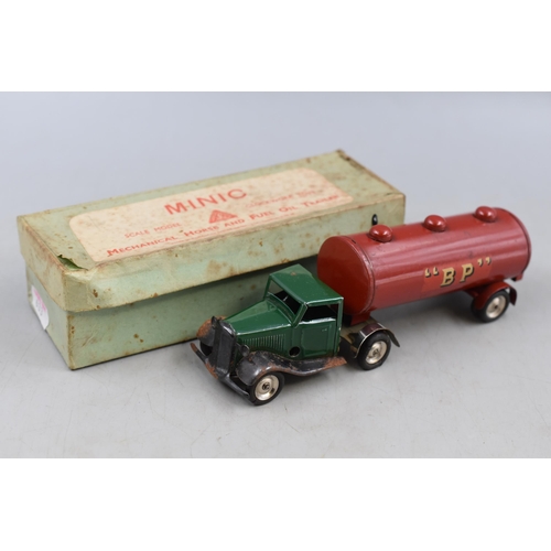 254 - Vintage 1930's Tin Plate Minic Mechanical Horse and Fuel Trailer (no key) but in original box