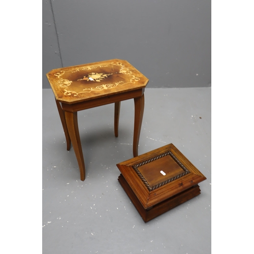 668 - A Musical Sorrento Style Musical Jewellery Table With Detachable Legs, And Solid Wooden Jewellery Bo... 