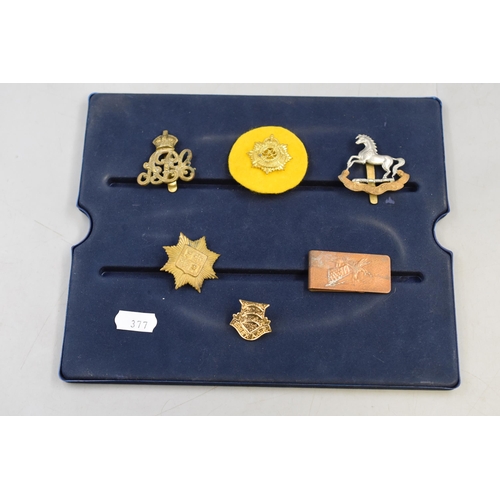 266 - Selection of Military Badges and Clip including Royal Army Pay Corps, Kings Regiment, 13th Kensingto... 