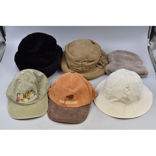 780 - Selection of Various Hats Including Beanie, Genuine Leather New Zealand Cap, Canada Cap, Denis Bucke... 