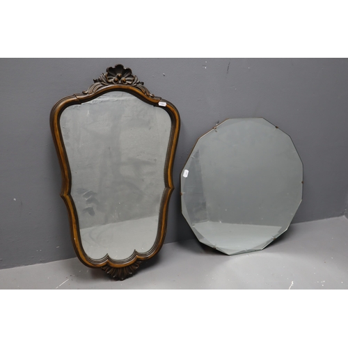 797 - Two Mirrors To Include Twelve Sided Bevel Edged Mirror, And Wood Framed Art Nouveau Style Mirror (Ap... 