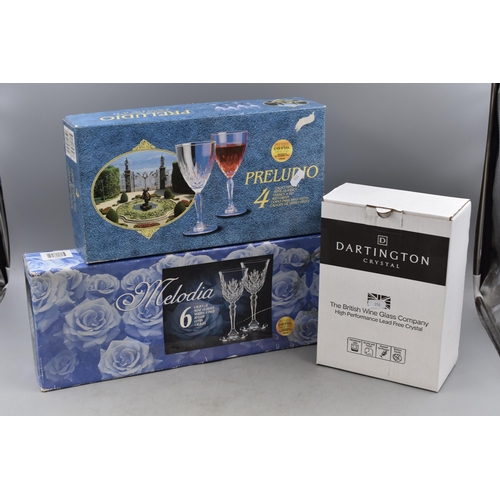 804 - Three Boxed Sets of Crystal Wine Glasses, To Include Preludio, Dartington, And Melodia