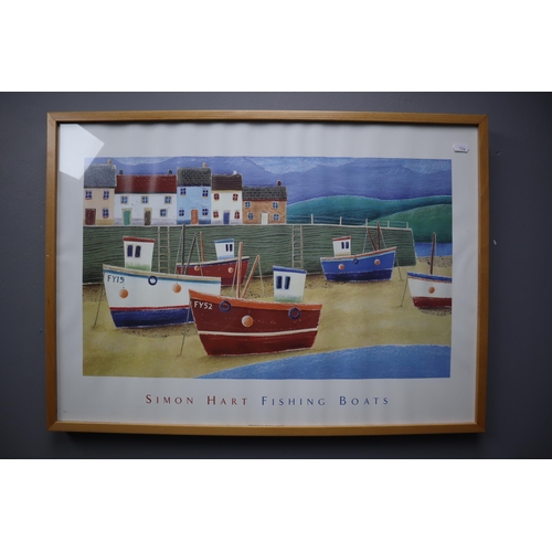 808 - Three Framed and Glazed Prints To Include Simon Hart 'Fishing Boats', Limited Edition BM Mullen 'Bri... 