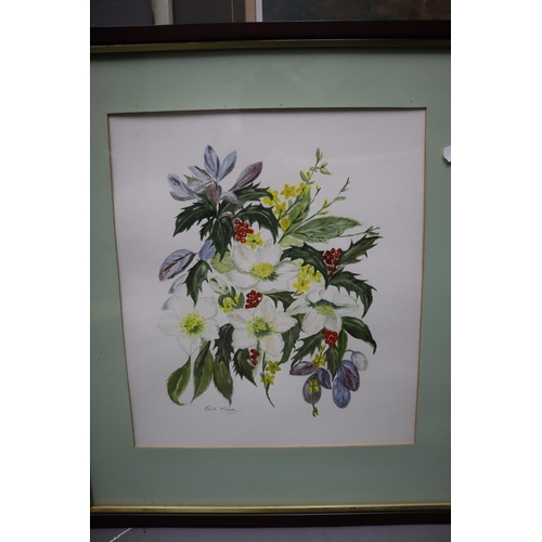 809 - Three Framed and Glazed Artworks. To Include Original Floral Watercolour By Edith Moore, David Shepa... 