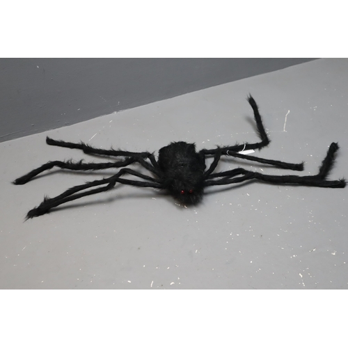 814 - Three Large Fluffy Spider Decorations with Folding Legs (one with lights, untested)