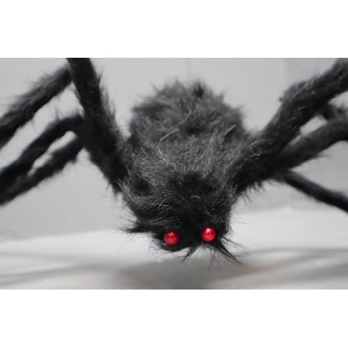 814 - Three Large Fluffy Spider Decorations with Folding Legs (one with lights, untested)