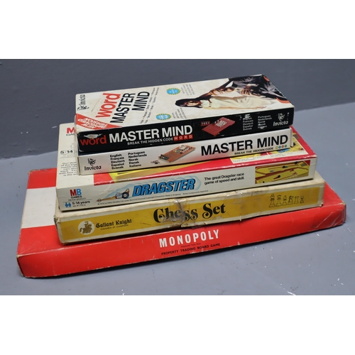 816 - Selection of Boxed Vintage Games to include Master Mind, Word Master, Dragster, Monopoly and more